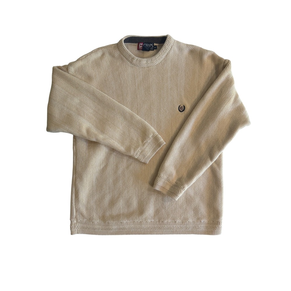 Chaps Ralph Lauren Mens Cream Herringbone Cotton Crewneck Sweater Size M